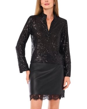 Vince Camuto Sequined Split-neck Tunic Blouse - Black