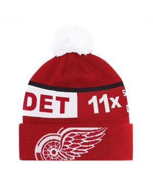 Starter Detroit Wings Chyron Commemorative Cuffed Knit Hat - Red