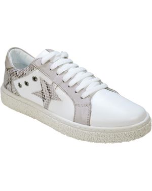 Cools 21 Charlee Snakeskin Two-tone Star Motif Lace Up Sneakers - White