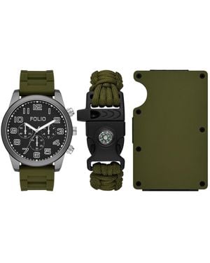 Folio Three Hand Silicone Watch 45mm Gift Set - Green