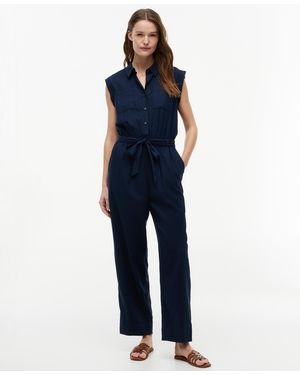 Tommy Hilfiger Belted Collared Jumpsuit - Blue