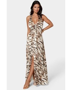 Bebe Print Satin Pleat Maxi Dress - White