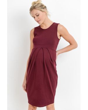 Hello Miss Maternity Sleeveless Pleated Bodycon Dress - Red