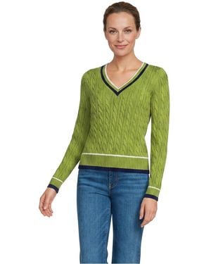 Lands' End Drifter Cable V-neck Sweater - Green