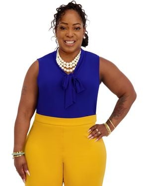 Kasper Sleeveless Tie-neck Top - Blue