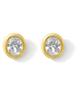 ALV Jewels Finish Oval Bezel Set Studs Earrings - White