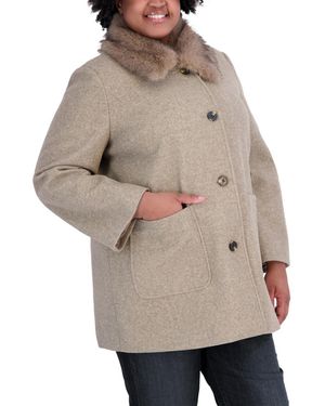 Tahari Plus Size Faux-fur-collar Car Coat - Gray