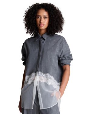 Kenneth Cole Oversized Button-front Paneled Shirt - Blue