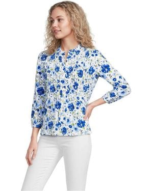 Lands' End Lightweight Jersey Button Pintuck Top - Blue