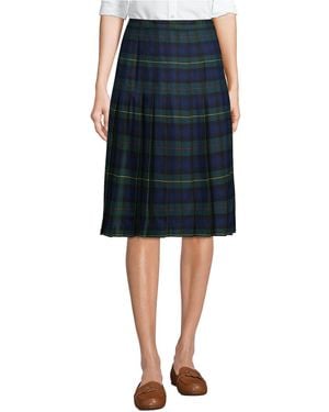 Lands' End Plaid Pleated Skirt Below The Knee - Blue