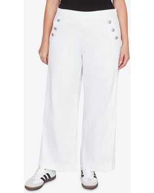 Ruby Rd. Plus Size Wide Leg Pull On Sailor Jean - White
