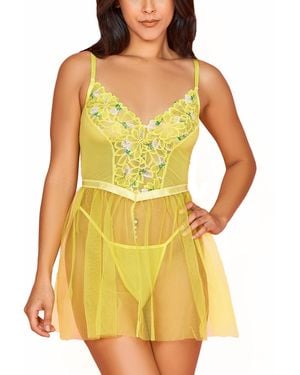 HAUTY 2 Pc Organza Babydoll Lingerie Set - Yellow