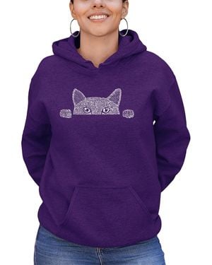 LA Pop Art Word Art Peeking Cat Hooded Sweatshirt - Purple