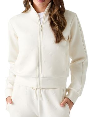 Guess Calista 4g Full Zip Scuba Knit Mock Neck Sweatshirt - White
