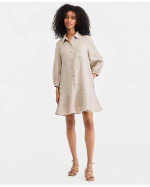 Charter Club 100% Linen Flounce Shirtdress - Blue