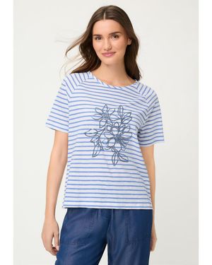 Olsen Sequin Floral Stripe T-shirt - Blue
