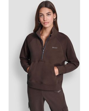 DKNY Sport Studded-logo Half-zip Sweatshirt - Brown