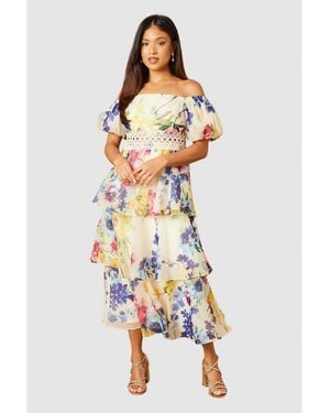 Oasis Floral Bardot Midi Dress - White