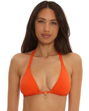 Becca Charmed Cheryl V-neck Adjustable Straps Removable Cups Triangle Bikini Top - Orange