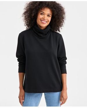 Style & Co. Petite Solid Long-sleeve Top - Black