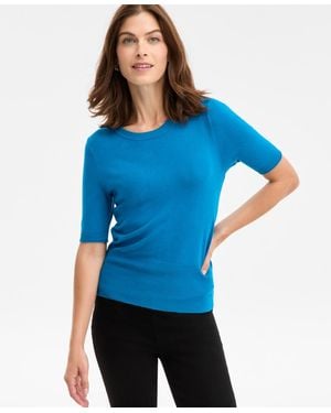 INC International Concepts Elbow-sleeve Crewneck Sweater - Blue