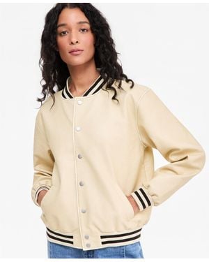 On 34th Faux-leather Varsity Bomber Jacket - Natural