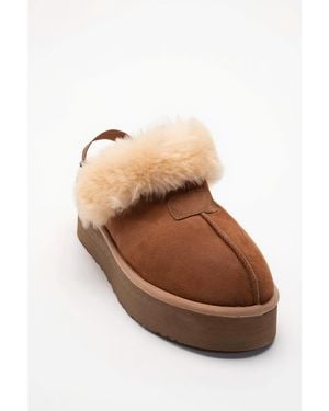 Forever & Always Shoes Olessa Leather Fur Slipper - Brown
