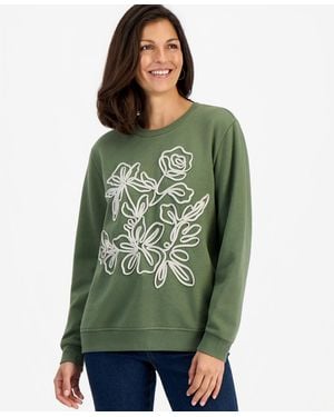 Style & Co. Petite Soutache Fleece Pull-on Sweatshirt - Green