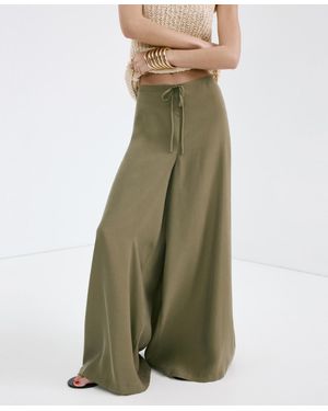 Mango High-rise Wide Leg Pants - Green