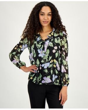 Kasper Ruffle-trim V-neck Blouse - Multicolor