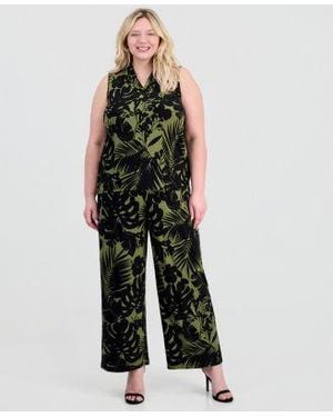 Anne Klein Plus Size Triple Pleated Top Printed Palazzo Pants - Multicolor