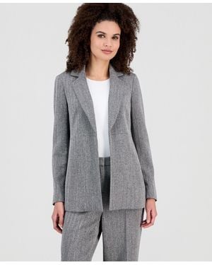 Anne Klein Herringbone Open-front Blazer - Gray