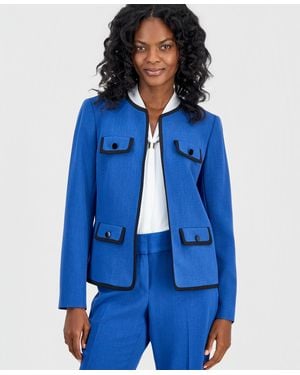 Kasper Petite Open-front Padded Blazer - Blue