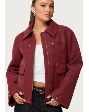 Edikted Annabelle Oversized Faux Suede Jacket - Red