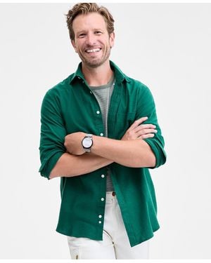 Club Room Long-sleeve Solid Cotton Flannel Shirt - Green