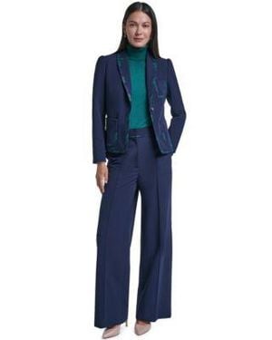 Tommy Hilfiger Framed Puff Sleeve Shoulder Padding Blazer High Waisted Wide Leg Pants - Blue