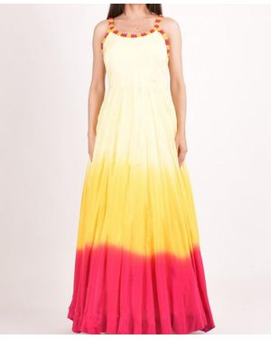 Ras Hand Tie-dye Ombre Silk Maxi Sundress - Yellow