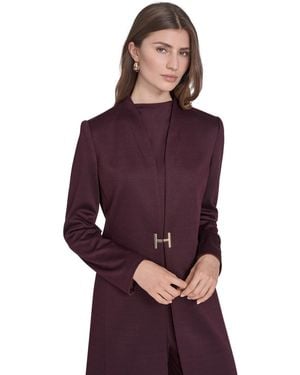 Halston Closure Topper Long Sleeves Coat - Purple