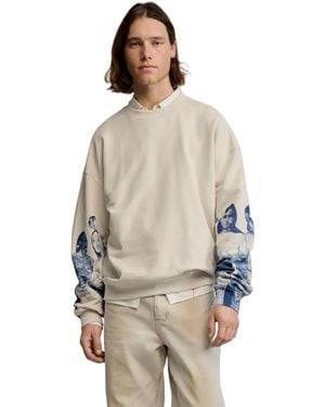 Desigual Sweatshirt With Printed Sleeves - Natural