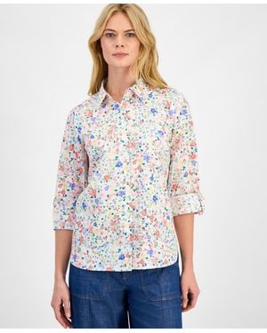 Nautica Patterned Roll-tab Shirt - White