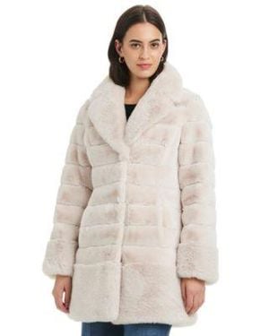 Jones New York Faux Fur Notched Collar Coat P Xxs Xxl - White