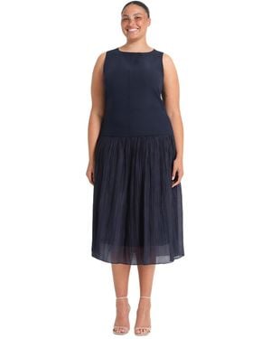 Estelle Plus Size Jaylee Pleated Drop Waist Sleeveless Midi Dress - Blue