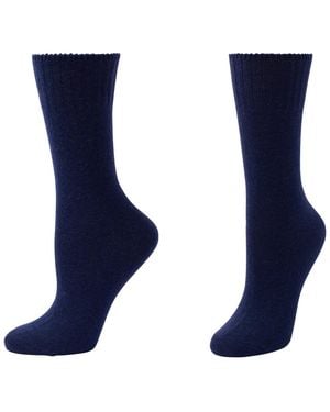 Hue Cashmere-blend Ribbed-welt Crew Socks - Blue