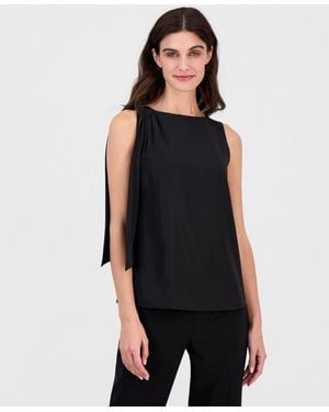 Anne Klein Tie-shoulder Sleeveless Blouse - Black