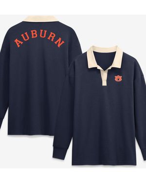 Nike Auburn Tigers Oversized Essential Dri-fitlong Sleeves V-neck Polo Shirt - Blue