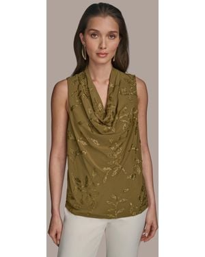 Donna Karan Sleeveless Embellished Cowlneck Blouse - Green