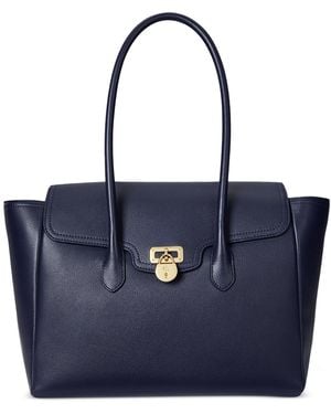 Ralph Lauren Pebbled Leather Extra-large Tanner Satchel - Blue
