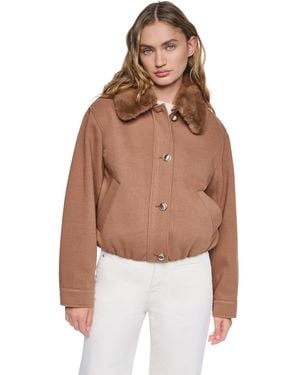 DKNY Cropped Faux-fur Collar Bomber Jacket - Brown