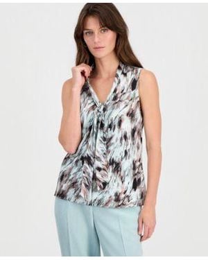 Kasper Sleeveless Tie Front Top - Blue