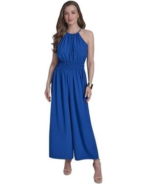 Halston Tie-back Halter Wide-leg Jumpsuit - Blue